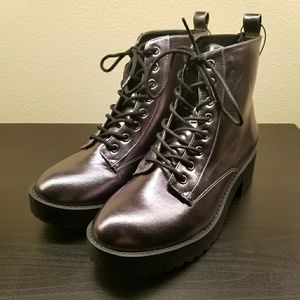H&M Shimmering Metalic Boots - Size 7 - Dark Gray